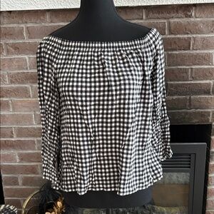 Sanctuary Black and White Checkered Off-Shoulder Blouse